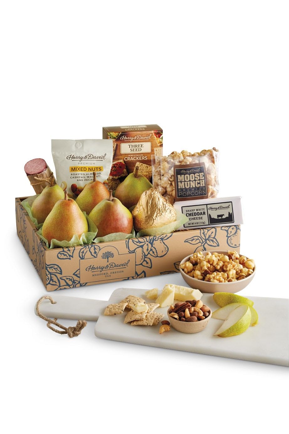 Harry & David Harry's Gift Basket, All Occasions, Birthday, Holiday, Corporate, Food Gift Basket With 6 Pears, Popcorn, Cheese, Mixed Nuts, Sausage