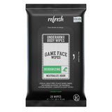 Game Face Deodorizing Body Wipes 25 Count Extra Large Size Compostable Cloth Naturally Formulated Hydrating, Refreshing, and Odor Neutralizing Wipes