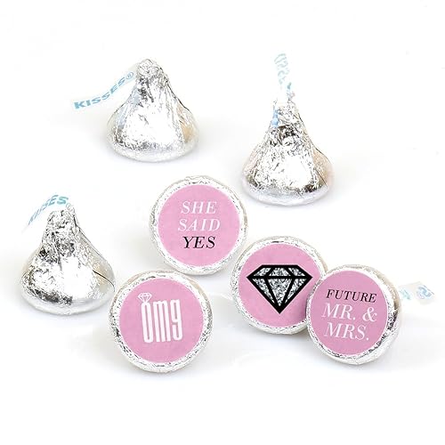 Big Dot of Happiness OMG, You're Getting Married - Engagement Party Round Candy Sticker Favors - Labels Fit Chocolate Candy (1 Sheet of 108)