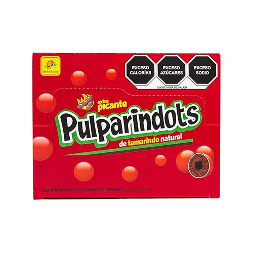 De La Rosa Pulparindots Tamarind Extra Hot, 12 Packets, 10 Pcs EA. Authentic Mexican Candy