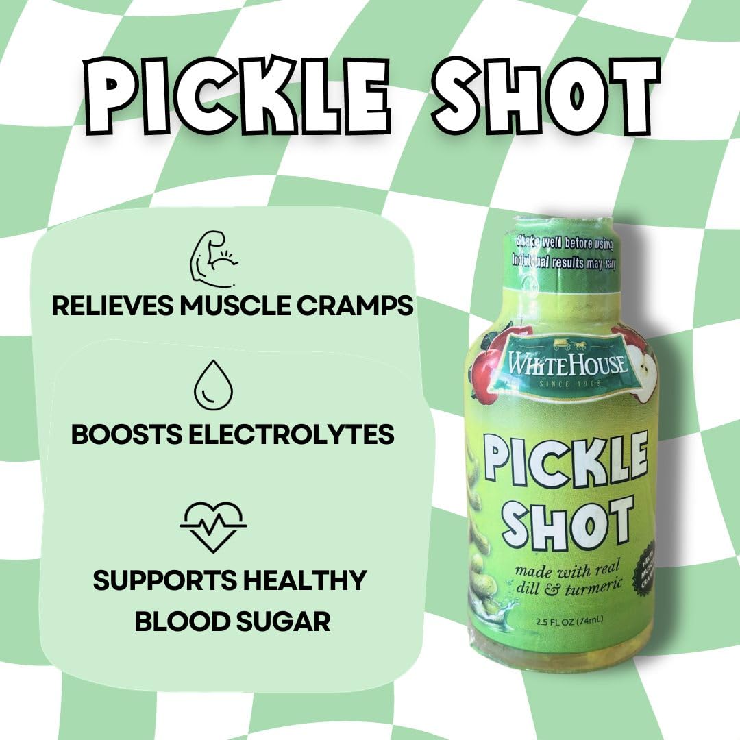 White House Pickle Shots, With Real Dill and Turmeric, Juice Hydrates and Helps Stop Muscle Cramps, On the Go (2 Fl Oz (Pack of 6), Dill Pickle)