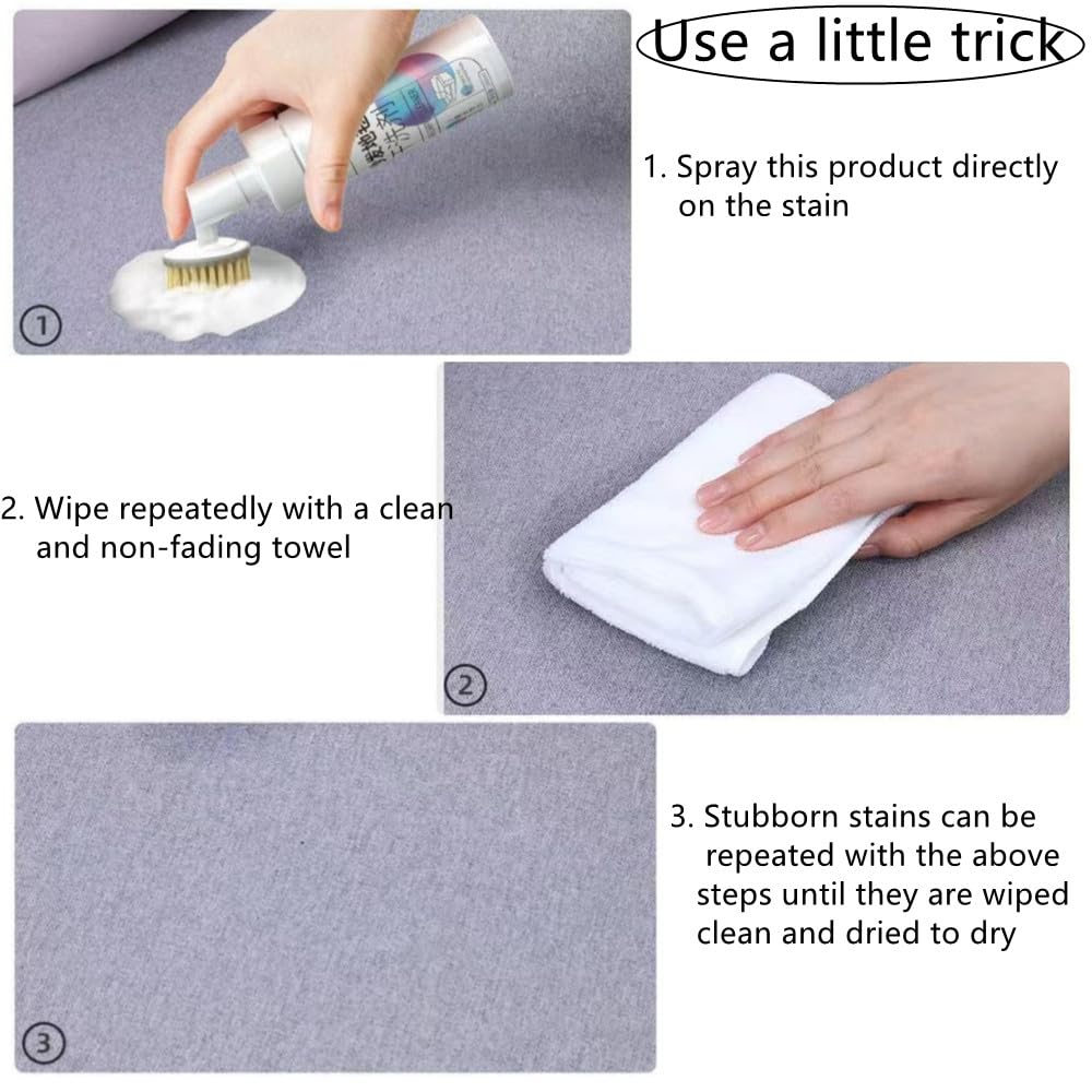 Dlmlemu 2 Pack Carpet Spot Cleaner, Sofa Spot Stain Remover, Free-wash Fabric Cleaner with Brush Head, for Sofas, Carpets, Curtains, Remove Oil