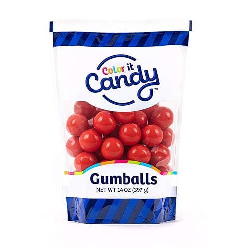 Color It Candy Red 1 inch Gumballs 14 Ounce Stand Up Bag - Perfect For Table Centerpieces, Weddings, Birthdays, Candy Buffets, & Party Favors.