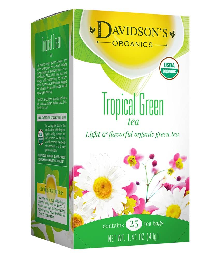Davidson's Organics, Tropical Green, 25-count Tea Bags, Pack of 6