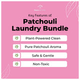 Patchouli Laundry Detergent and Scent Booster Bundle, 32 oz Detergent, 16 oz Booster, Natural Laundry Set, Eco-friendly, Patchouli Essential Oil