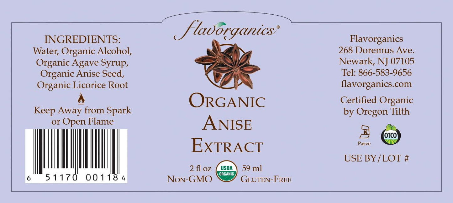 Flavorganics Organic Anise Extract, 2 Ounce Bottle