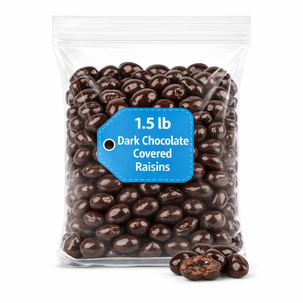 Dark Chocolate Covered Raisins, Plump Raisins, 1.5 Pound Bulk Sweet Snack