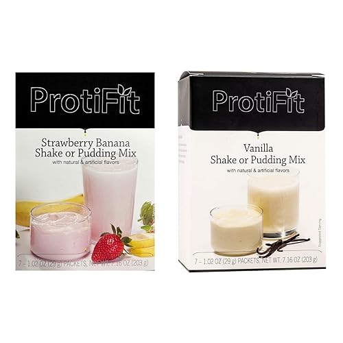 PROTIFIT - High Protein Strawberry Banana & Vanilla Pudding & Shake Mix 2 Pack, 15g Protein, Low Calorie, Low Fat, Low Carb, Aspartame Free, Idea