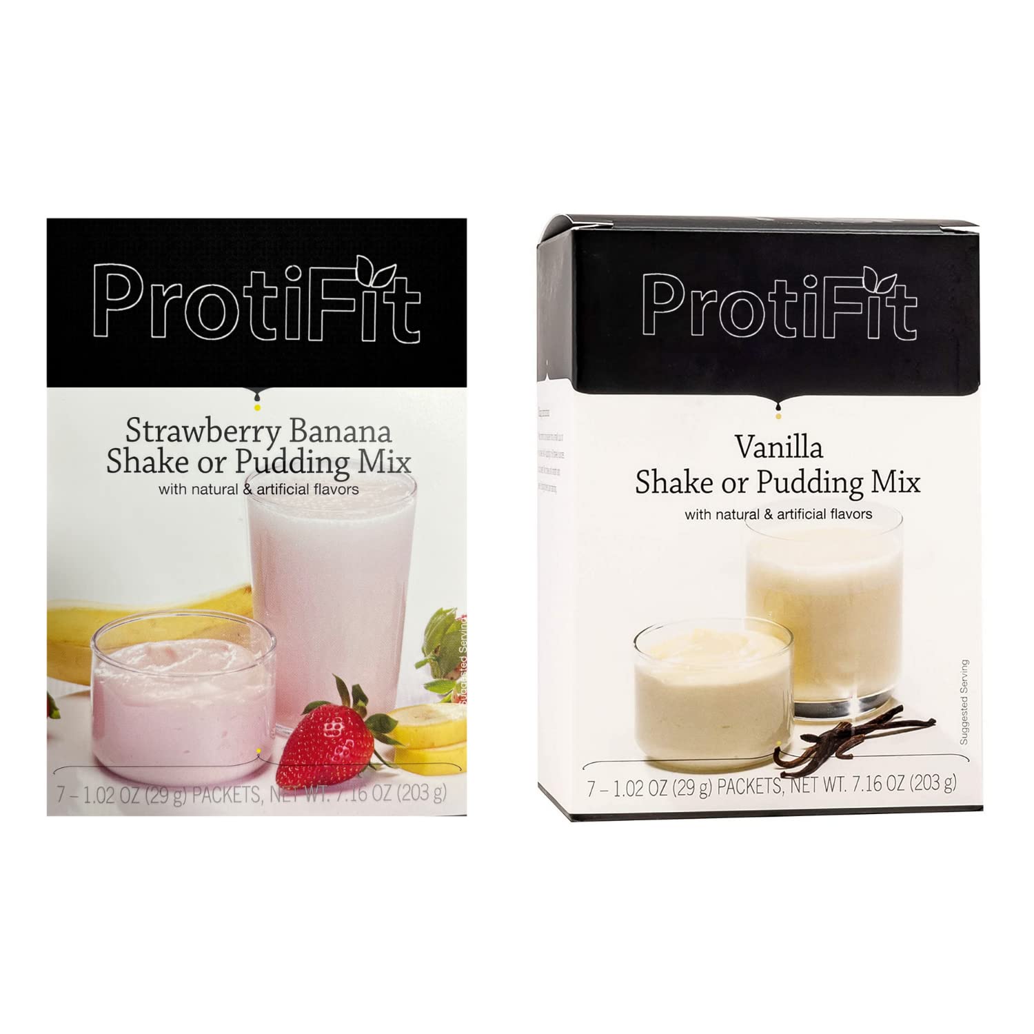 PROTIFIT - High Protein Strawberry Banana & Vanilla Pudding & Shake Mix 2 Pack, 15g Protein, Low Calorie, Low Fat, Low Carb, Aspartame Free, Idea
