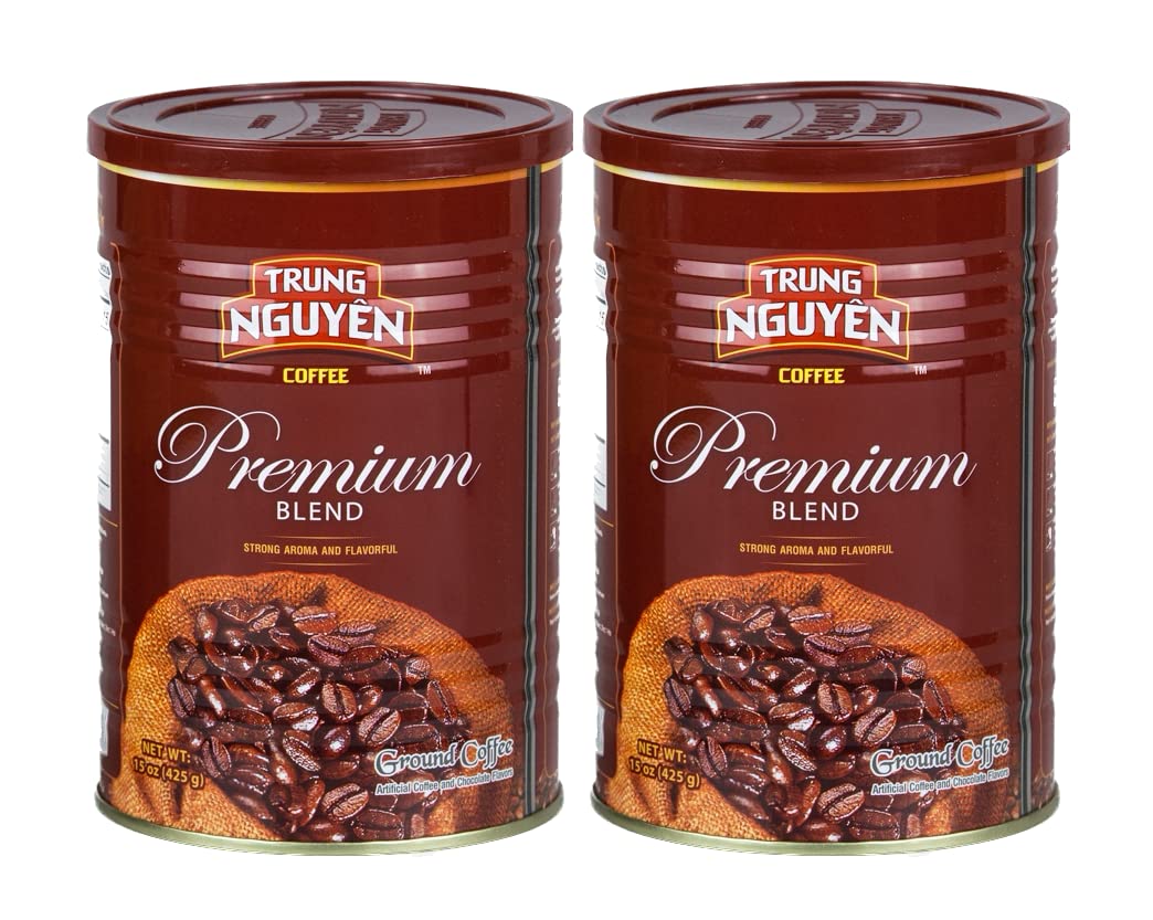 Trung Nguyen - Premium Blend - Roasted Ground Coffee Blend - Strong and Bold - Arabica & Robusta - Chocolate Flavor - Vietnamese Coffee, 15 oz Can