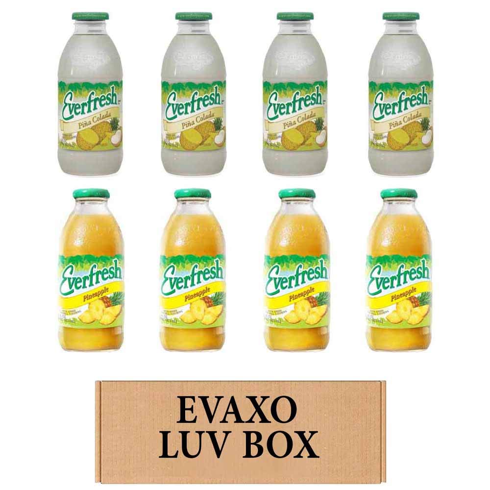 LUV BOX- variety Everfresh Juice 16 oz. pack of 8, Everfresh Pina Colada, Everfresh Pineapple Juice. by evaxo