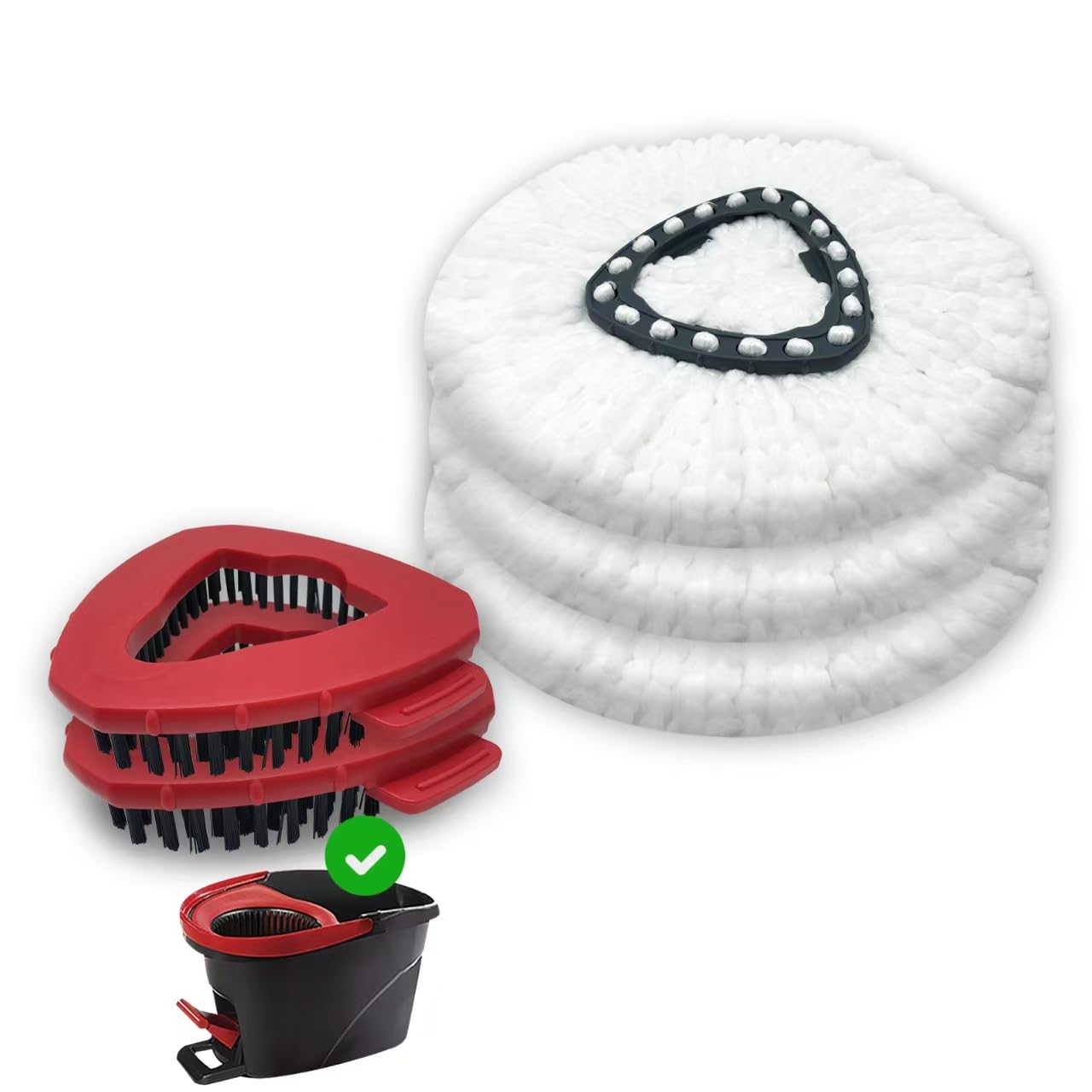 3 Pack Mop Heads Replacement and 2 Pack Floor Mop Scrubbing Brush for O-Ceda EasyWring Spin Mop, Microfiber Spin Mop Refills, Easy Cleaning Mop Head