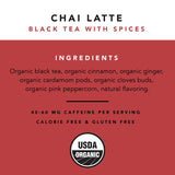 Pinky Up Organic Chai Latte Tea - Whole Leaf Organic Black Tea, 40-60mg Caffeine Per Serving, Naturally Calorie Free & Gluten Free Flavored Tea, 3 Oz
