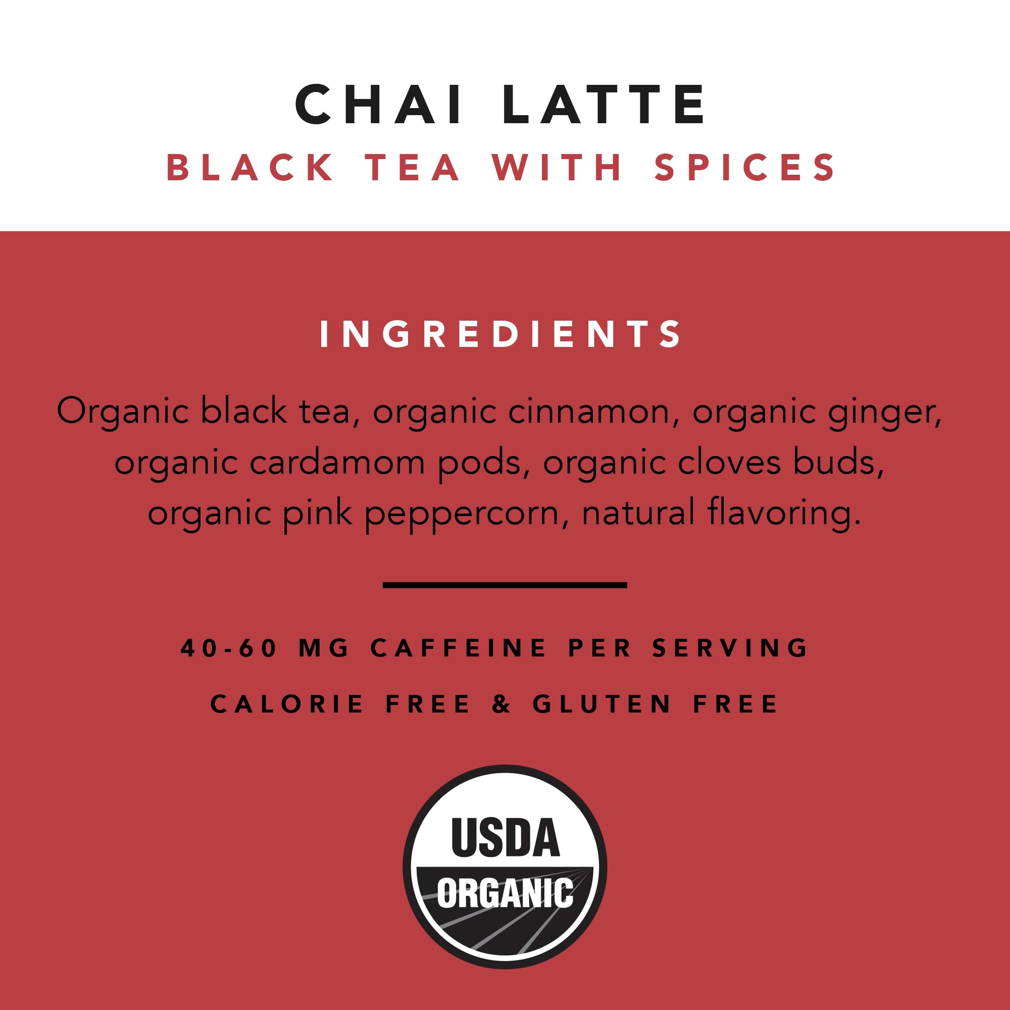 Pinky Up Organic Chai Latte Tea - Whole Leaf Organic Black Tea, 40-60mg Caffeine Per Serving, Naturally Calorie Free & Gluten Free Flavored Tea, 3 Oz