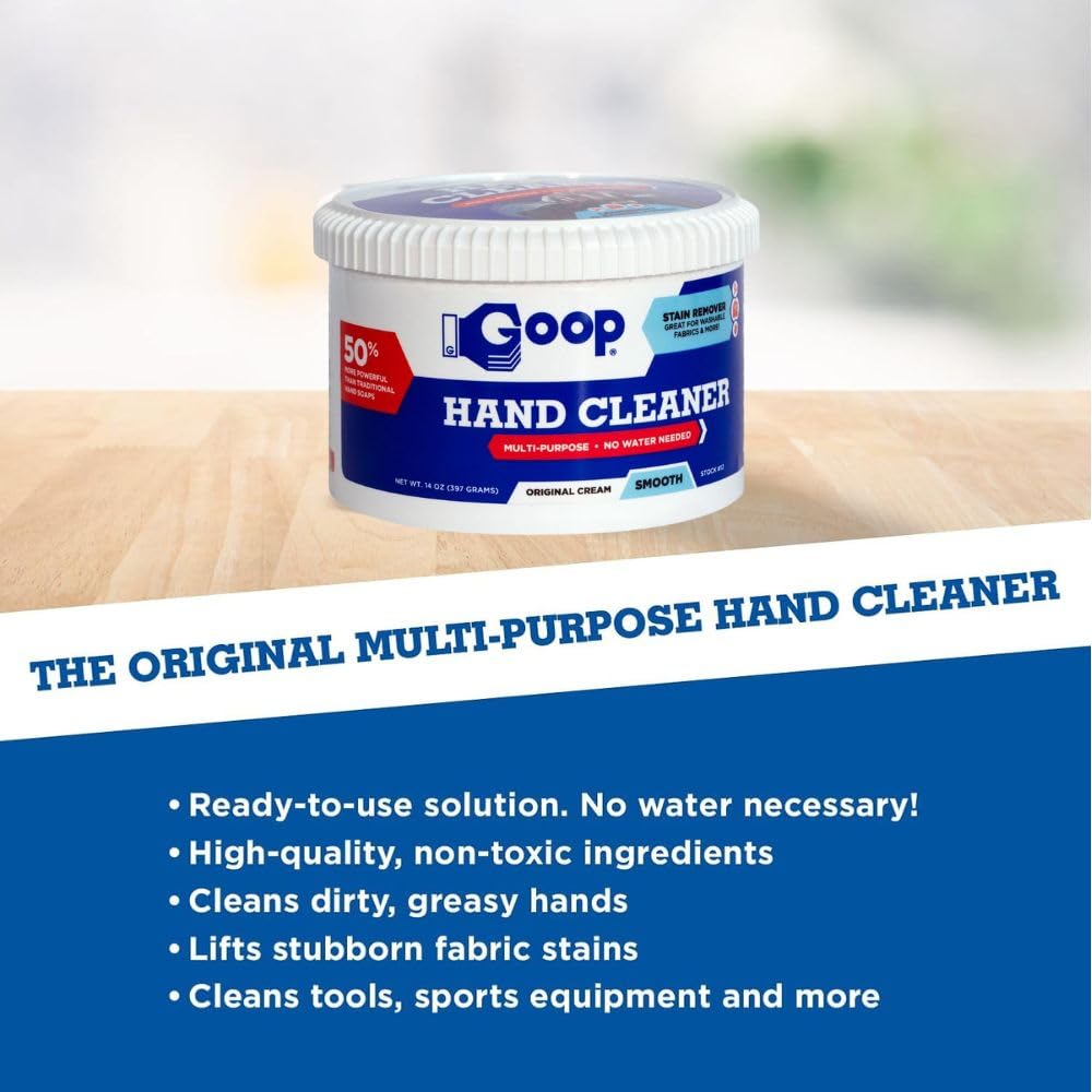 GOOP Multi-Purpose Hand Cleaner- Waterless Hand Degreaser, Laundry Stain Remover - NonToxic and Biodegradable Cleaner Remove Dirt, Oil, Paint, Ink