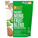 BetterBody Foods Organic Monk Fruit Sweetener Blend, Raw Cane Sugar Substitute, Zero Calorie, Keto Diet Friendly, Zero Net Carbs, Zero Glycemic