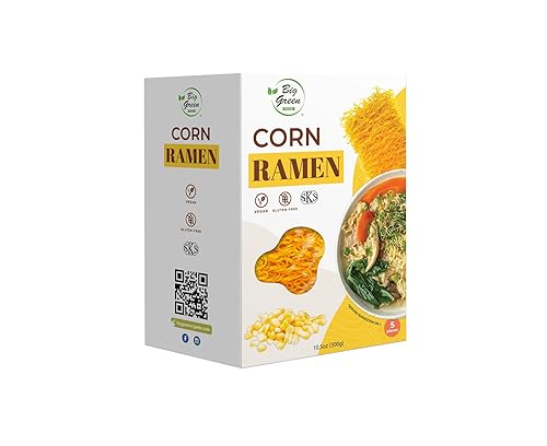 Big Green Food - Corn Ramen, Premium Gluten-Free Penne Pasta, Wheat Free, Vegan Friendly (1 Box)
