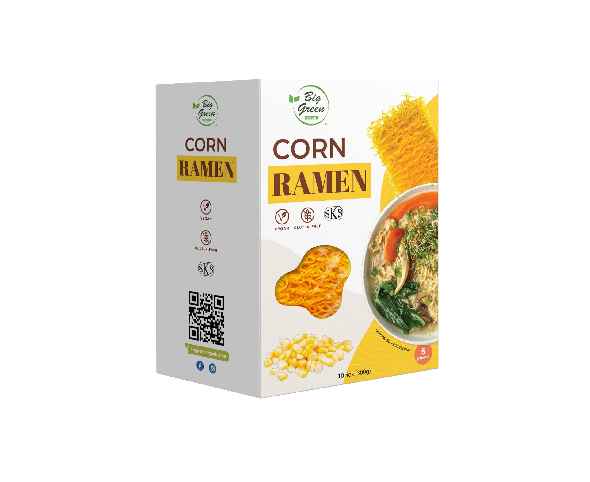 Big Green Food - Corn Ramen, Premium Gluten-Free Penne Pasta, Wheat Free, Vegan Friendly (1 Box)