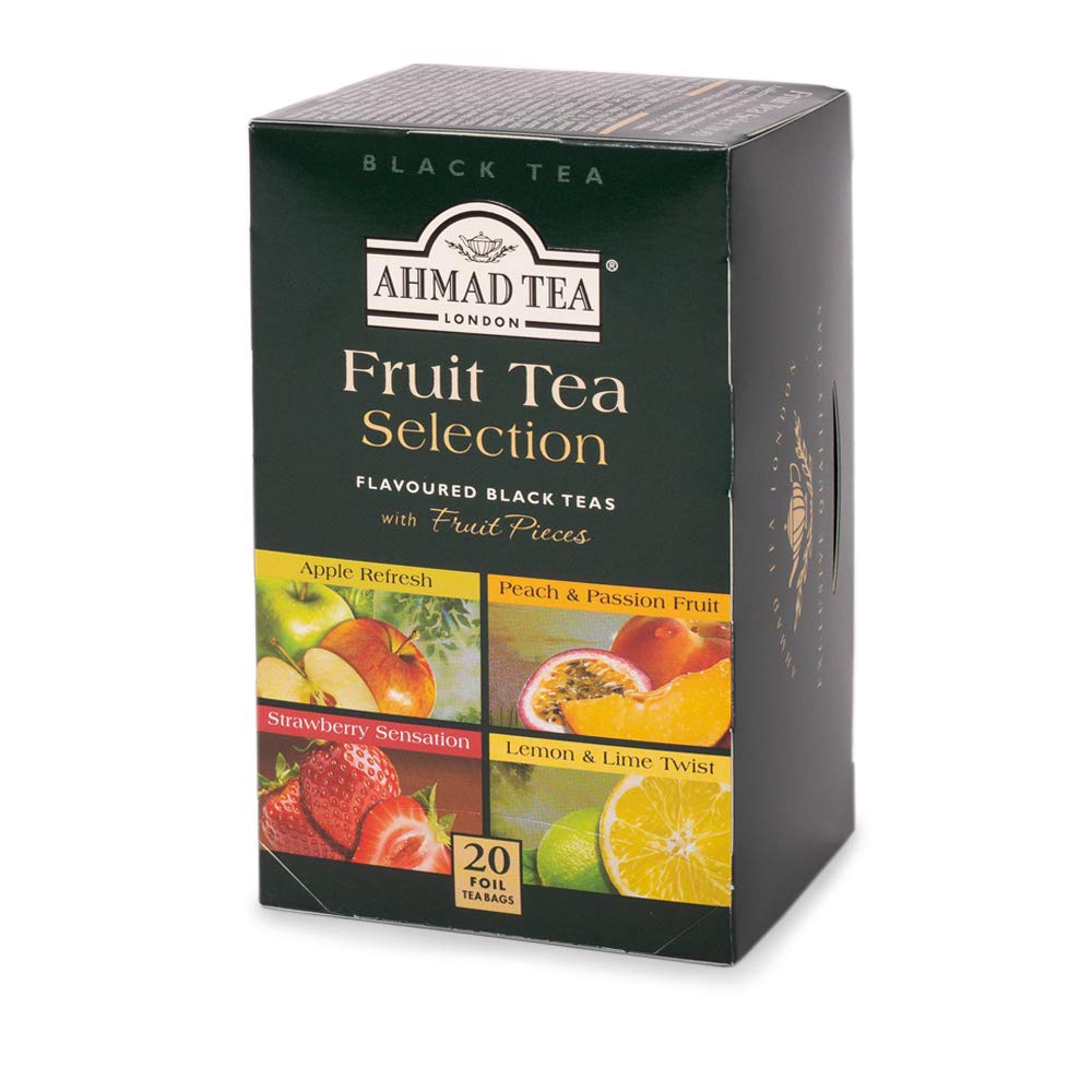 Ahmad Tea Herbal Tea, Fruit Selection, 4 Teas Apple Refresh, Peach and Passion Fruit, Srawberry Sensation, and Lemon and Lime Twist Teabags, 20 ct