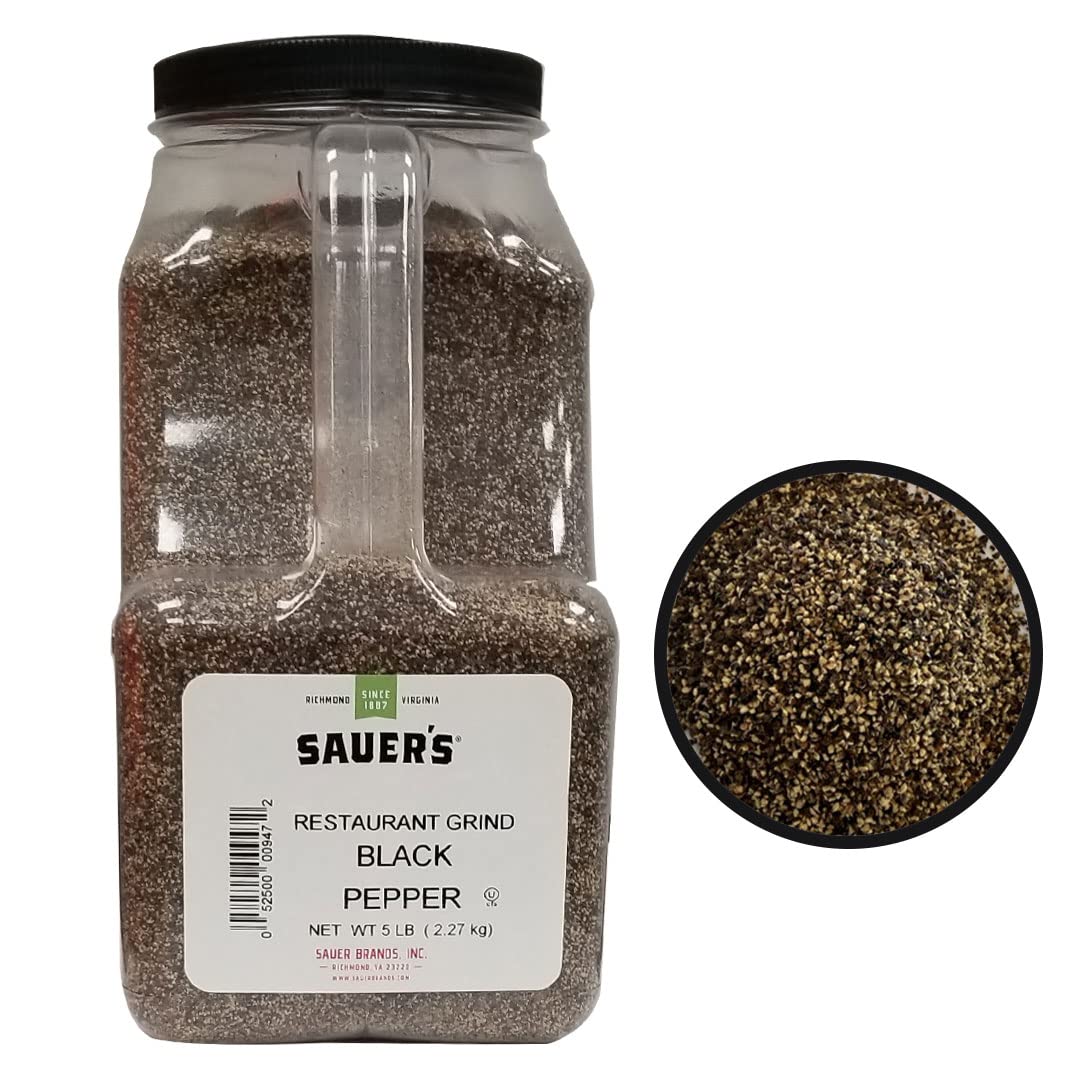 Sauer's Ground Black Pepper | Restaurant Table Grind | 5 Pound Canister | Foodservice