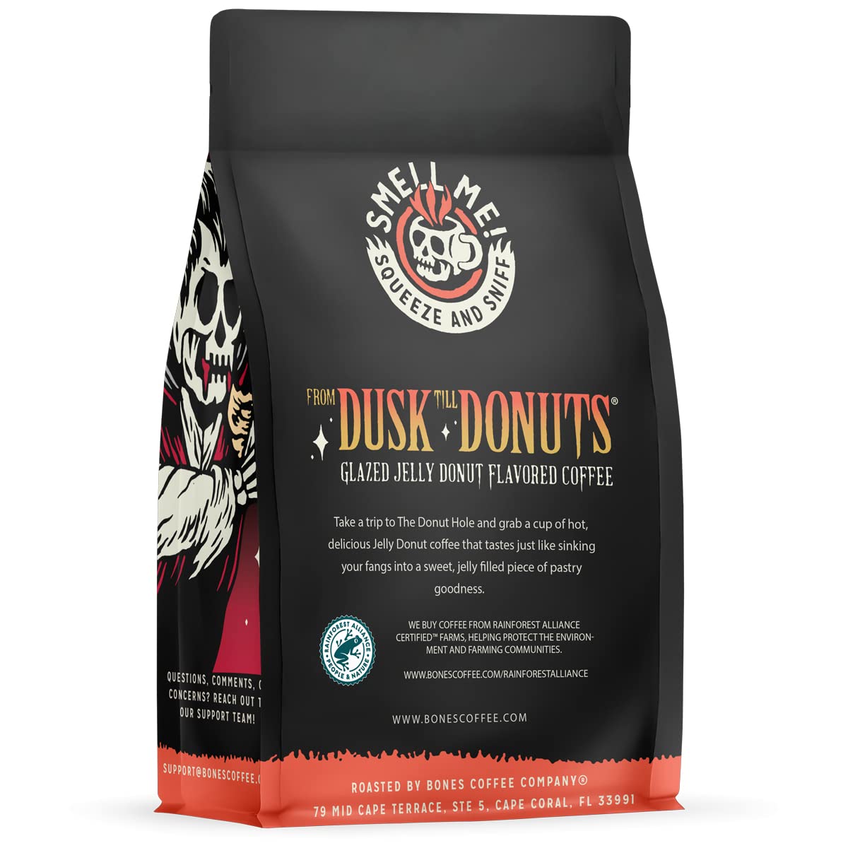 Bones Coffee Company From Dusk Till Donuts Jelly Donuts Flavored Coffee, Medium Roast Low Acid Arabica Beans Compatible with Auto drip and French