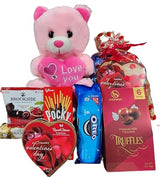 Valentines Day Gift Teddy Bear with Chocolates and Cookies Assortment, 10 Inches (pink)