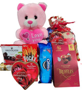Valentines Day Gift Teddy Bear with Chocolates and Cookies Assortment, 10 Inches (pink)