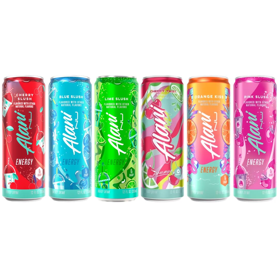 Alani Nu Energy Drinks 6 Flavor Variety Pack - Sugar Free, Low Calorie, 200mg Caffeine, Biotin B Vitamins, Zero Sugar, 10 Calories, 12 Fl Oz Cans, 12