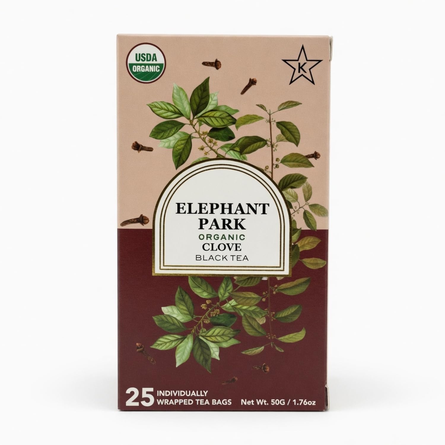 Elephant Park Premium Organic Single Origin Clove Black Ceylon Tea Bags 25 Count Individually Wrapped Herbal, All Natural Full Bodied Aromatic Flavor