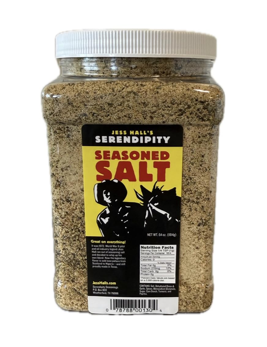 Jess Hall’s Serendipity Seasoned Salt - All Purpose Seasoning for Chicken, Steak & Fries - Restaurant-Style Flavor at Home - Garlic Herb Blend - 64 Oz