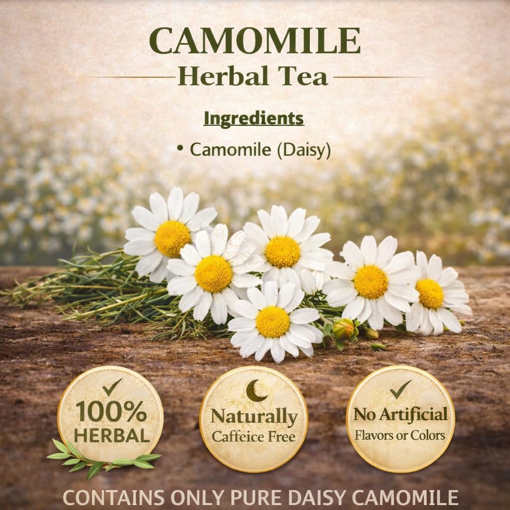 Tisan Chamomile (Daisy) Tea - 40 Individually Wrapped Tea Bags | Pure Aromatic Chamomile Flowers | Naturally Caffeine Free Floral Infusion | Soft