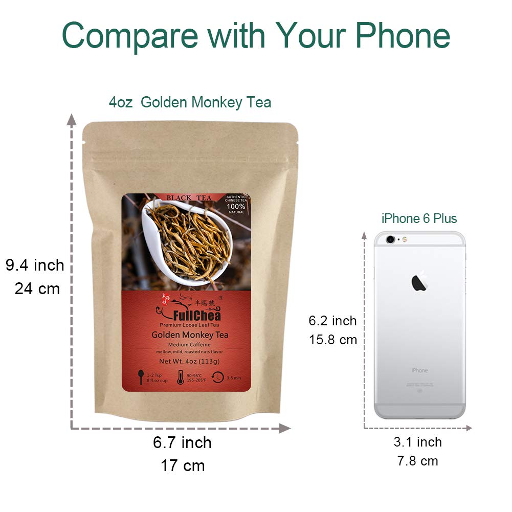 FullChea - Imperial Golden Monkey Black Tea - Yunnan Loose Leaf - Naturally Roasted Nuts Flavor - 4oz / 113g