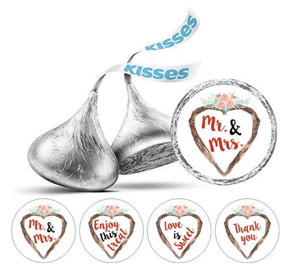 Darling Souvenir 190 Pcs White Pre-Wedding Celebration Candy Drop Stickers - Self-Adhesive Mini Chocolate Wrappers for Bridal Shower, Bride Tribe