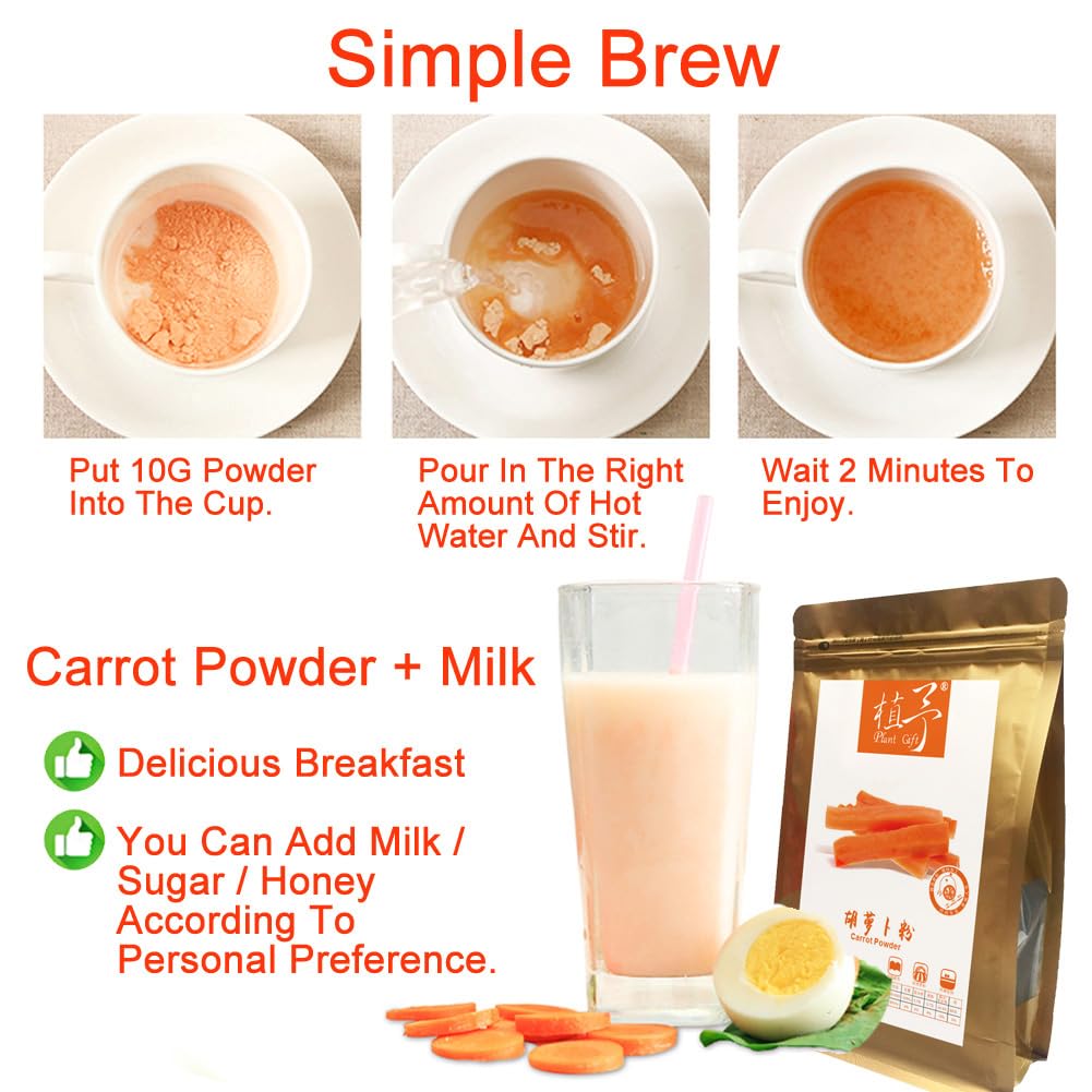 Plant Gift 100% Pure Carrot Powder Powder ???? Natural Carrot Flour, Great Flavor for Drinks, Smoothie, Yogurt, Baking, cookies and Beverages, Non-GMO