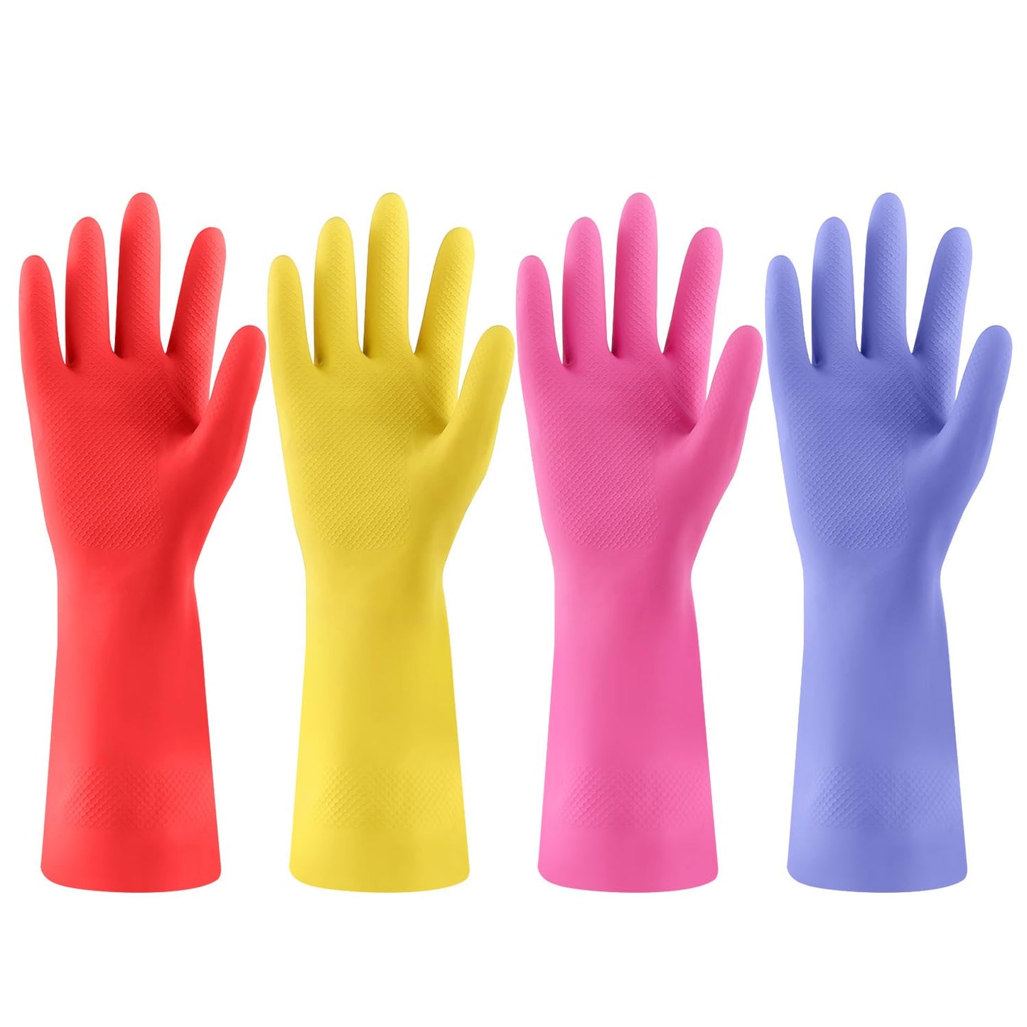FCTTD Rubber Kitchen Dishwashing Gloves - 4 Pairs Colorful Reusable Cleaning Gloves for Kitchen Washing Dishes and Household Cleaning (Medium