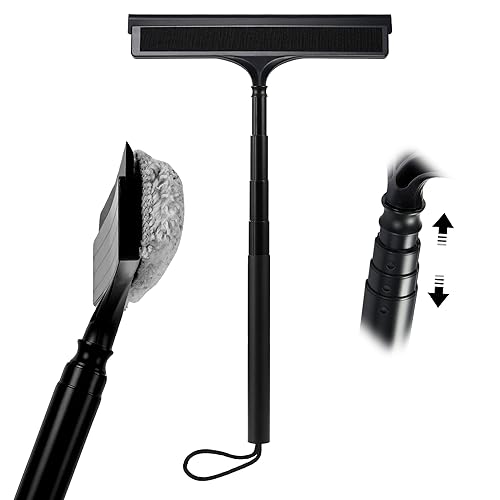 Window Squeegee with Flip-Head, Shower Squeegee 16-59" Long Handle Telescopic Pole & 30% Thicker Blade, Shower Squeegee for Glass Doors, Shower, Car