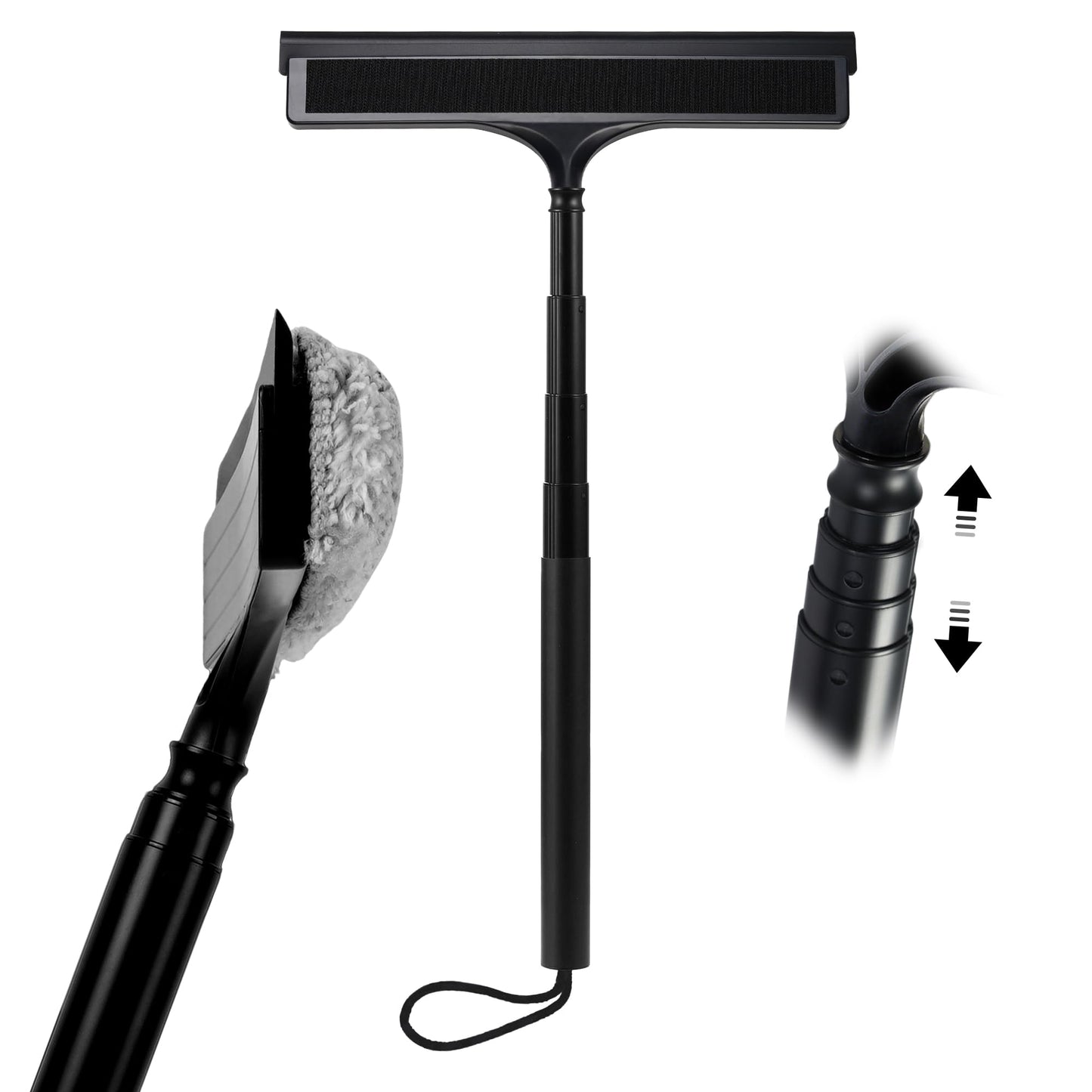 Window Squeegee with Flip-Head, Shower Squeegee 16-59" Long Handle Telescopic Pole & 30% Thicker Blade, Shower Squeegee for Glass Doors, Shower, Car