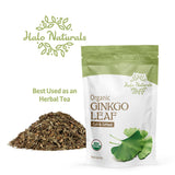 Halo Naturals Organic Ginkgo Leaf Cut & Sifted, 4 Ounces (Ginkgo biloba) USDA Certified | Resealable Pouch| Packaged in The USA