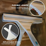 61" Window Squeegee with Long Extension Pole, 2-in-1 Streak-Free Glass Washer & Scrubber Kit with 2 Reusable Microfiber Pads & Clips, Professional