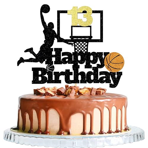 Basketball Happy 13th Birthday Cake Topper-Basketball Themed Birthday Party Cake Decoration-13 Years Birthday Party Supplies (13th)