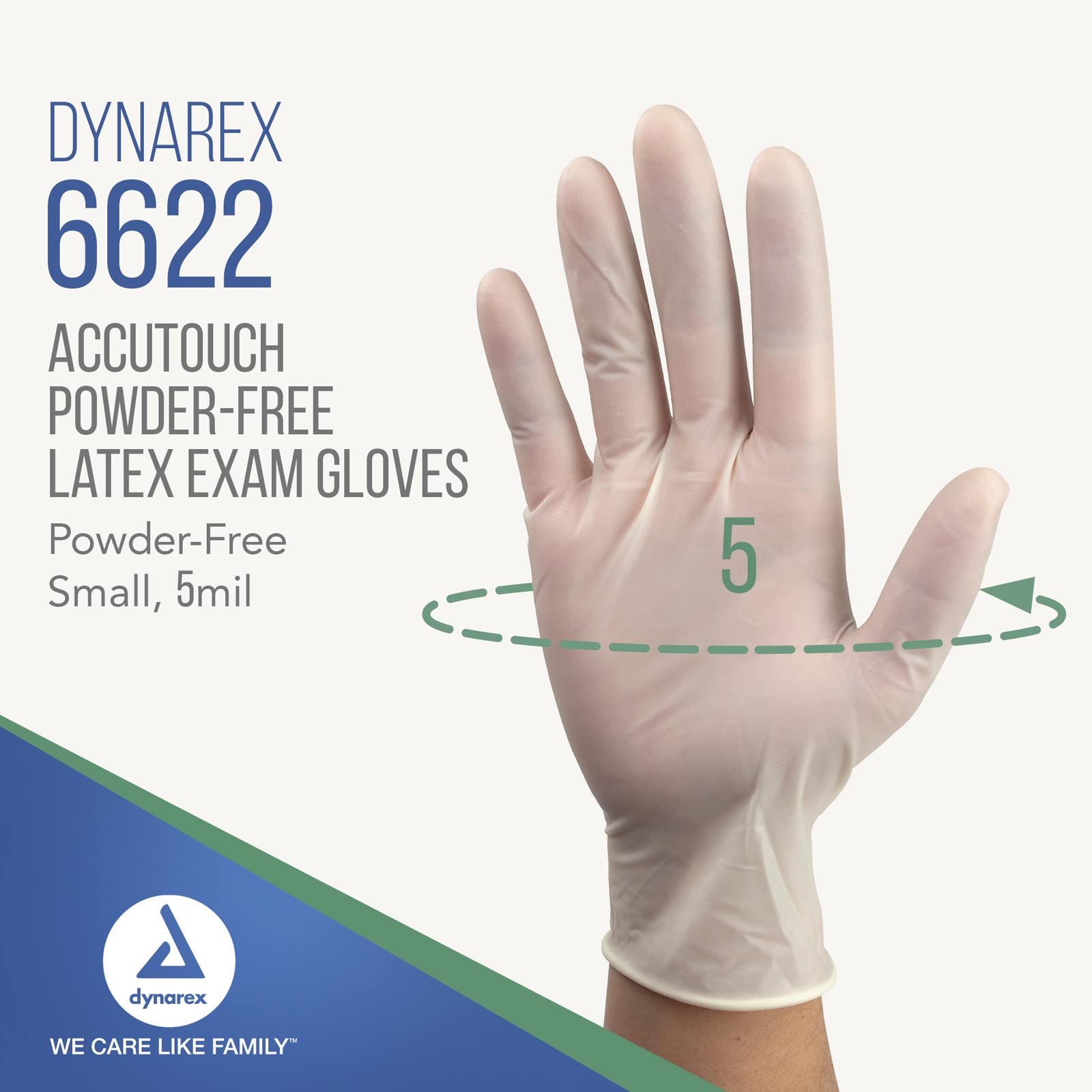Dynarex AccuTouch Disposable Latex Exam Gloves, Powder-Free, For Sensitive Hands with Textured Palms, Used by Professionals, Bisque, Small, 1 Box