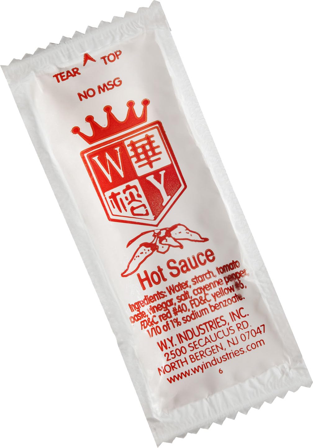 WY. Industries Chinese Hot Sauce, Individual Packets, 10g, No MSG, Bulk Condiment Pack for Takeout and Travel (200, Hot Sauce)