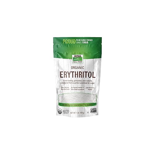 NOW Foods, Organic Erythritol, Pleasant Sweetner for Reduced-Calorie and Sugar-Free Recipes, Zero-Calorie, Low Glycemic Impact, 1-Pound (Packaging May