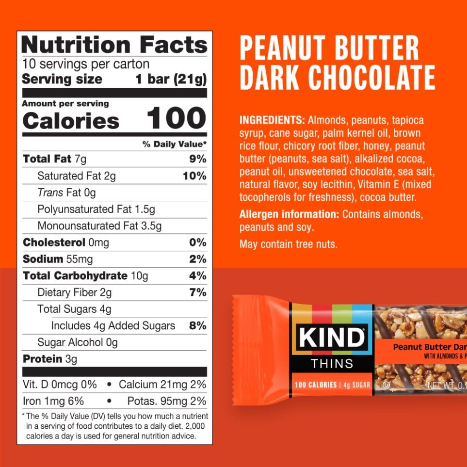 KIND Thins Snack Bars Variety Pack, Gluten Free, Low Calorie, Healthy Snacks, Dark Chocolate Nuts & Sea Salt, Caramel Almond & Sea Salt, Peanut Butter