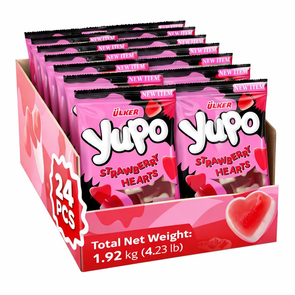 Ceres Gourmet Heart Shaped Gummy Candy 24 Pack (2.82 oz Each), Strawberry Flavored Soft Chewy Gummi Hearts, Bulk Fruity Gummies and Candies