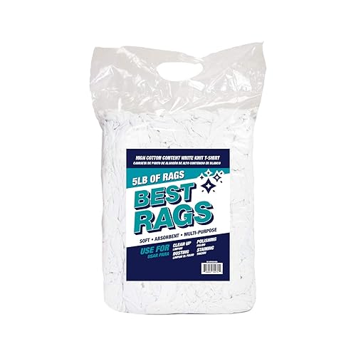 Arkwright T-Shirt Rags Bulk, 5 lb Bag, Cotton Cleaning Towels, Low Lint Knit Wiping Cloths for Paint, Stain, Grease, Shop and Auto Use, Absorbent