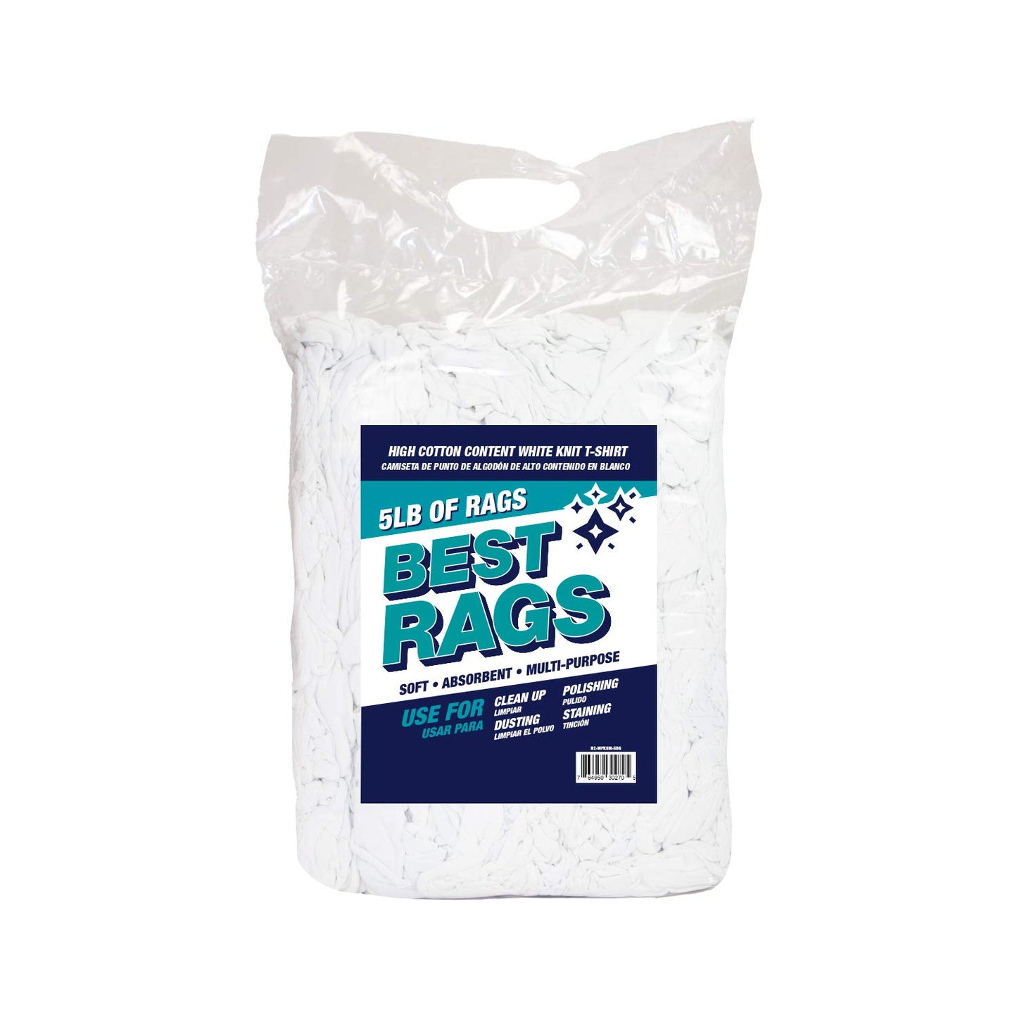 Arkwright T-Shirt Rags Bulk, 5 lb Bag, Cotton Cleaning Towels, Low Lint Knit Wiping Cloths for Paint, Stain, Grease, Shop and Auto Use, Absorbent