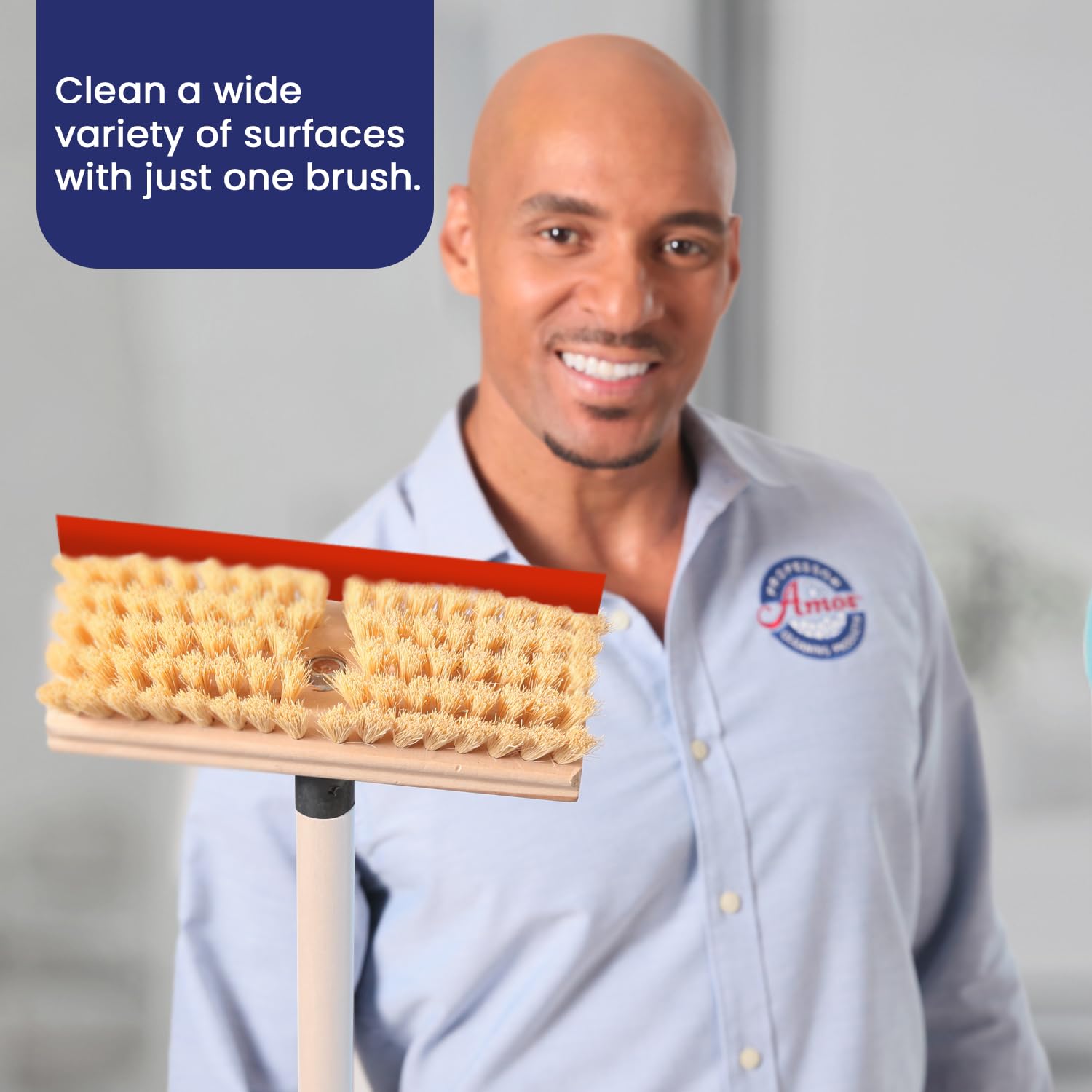Professor Amos Tampico Brush Floor Scrub Brush with Squeegee 8" Brush 52" Pole