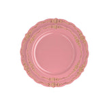 Exquisite 60 Pcs Disposable Plastic Plates | Victorian Design Premium Disposable Plates | 9 inch. Pink & Gold China Like Plastic Plates For Parties
