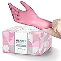 Hand-E Touch Pink Nitrile Disposable Gloves, 50 Ct, 3 Mil, Latex Free - Powder Free, Food Safe, Textured Grip for Esthetician, Nail Tech, Hair Dye